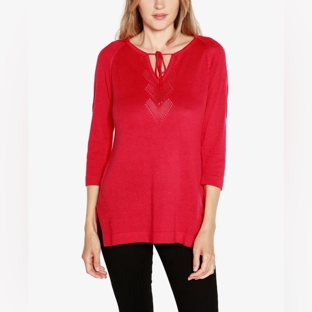 B11.09 NWT Women's Raglan Sleeve Pointelle Sweater Plus Hot Pink 1X